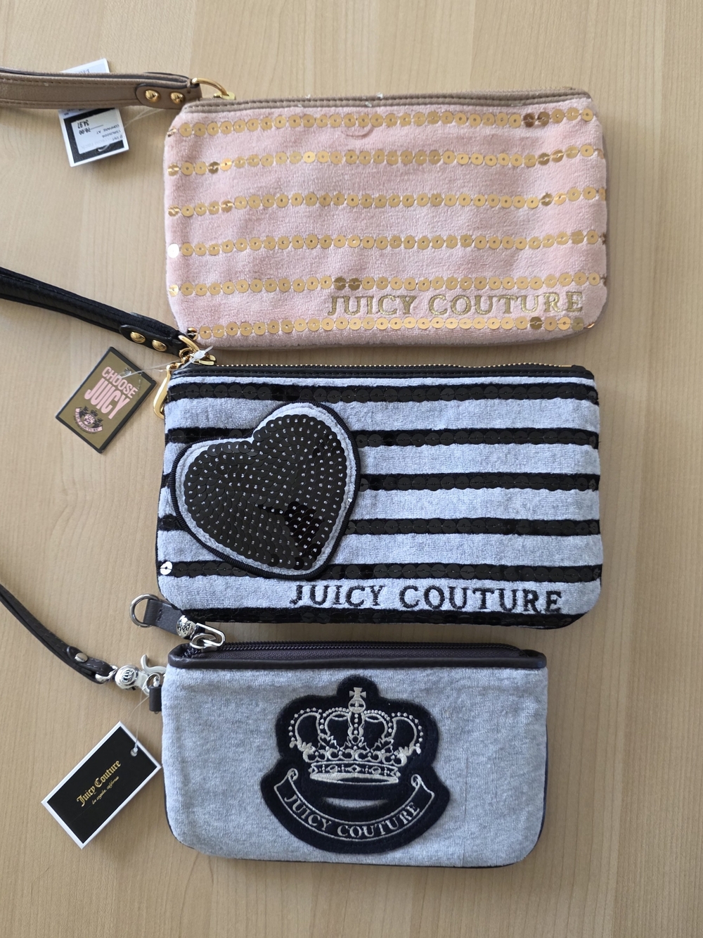 Juicy Couture Women's Convertible Wristlet Pouch Trio - Pink, Black/Gray
